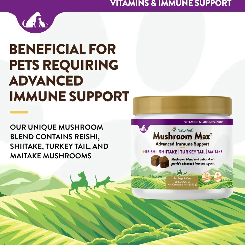 NaturVet Mushroom Max Advanced Immune Support Soft Chews for Dogs & Cats 60 Count 8.4-oz