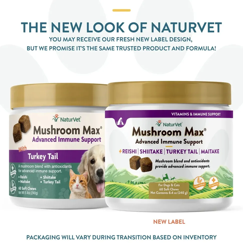 NaturVet Mushroom Max Advanced Immune Support Soft Chews for Dogs & Cats 60 Count 8.4-oz