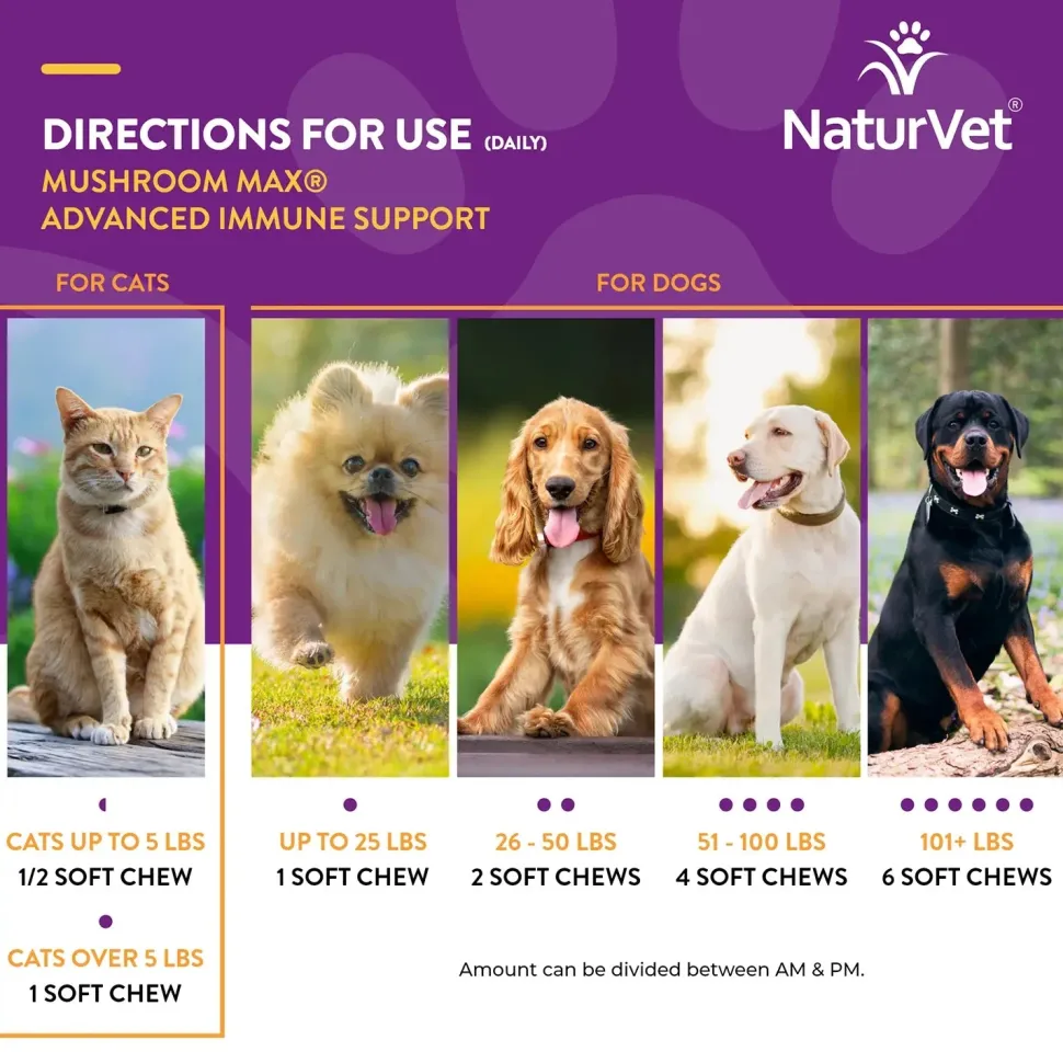 NaturVet Mushroom Max Advanced Immune Support Soft Chews for Dogs & Cats 60 Count 8.4-oz