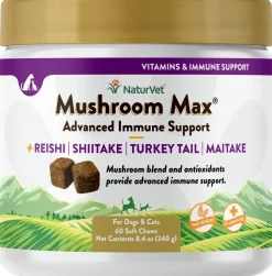 NaturVet Mushroom Max Advanced Immune Support Soft Chews for Dogs & Cats 60 Count 8.4-oz