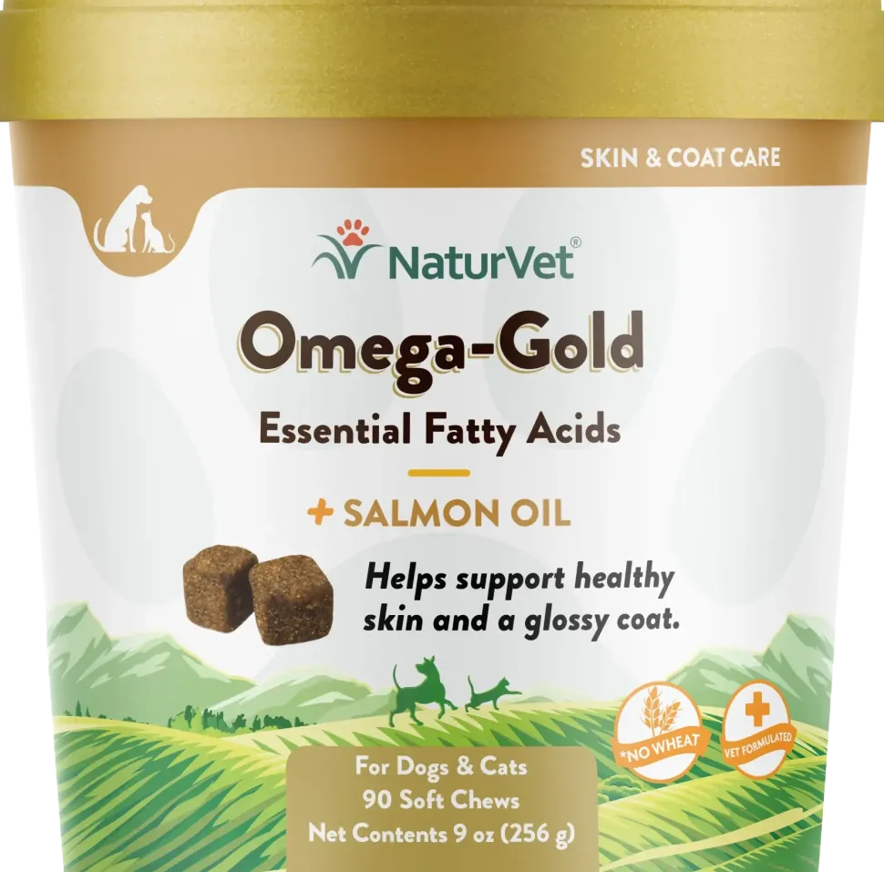 NaturVet Omega-Gold Plus Salmon Oil Soft Chews for Dogs & Cats 90 Count 9-oz