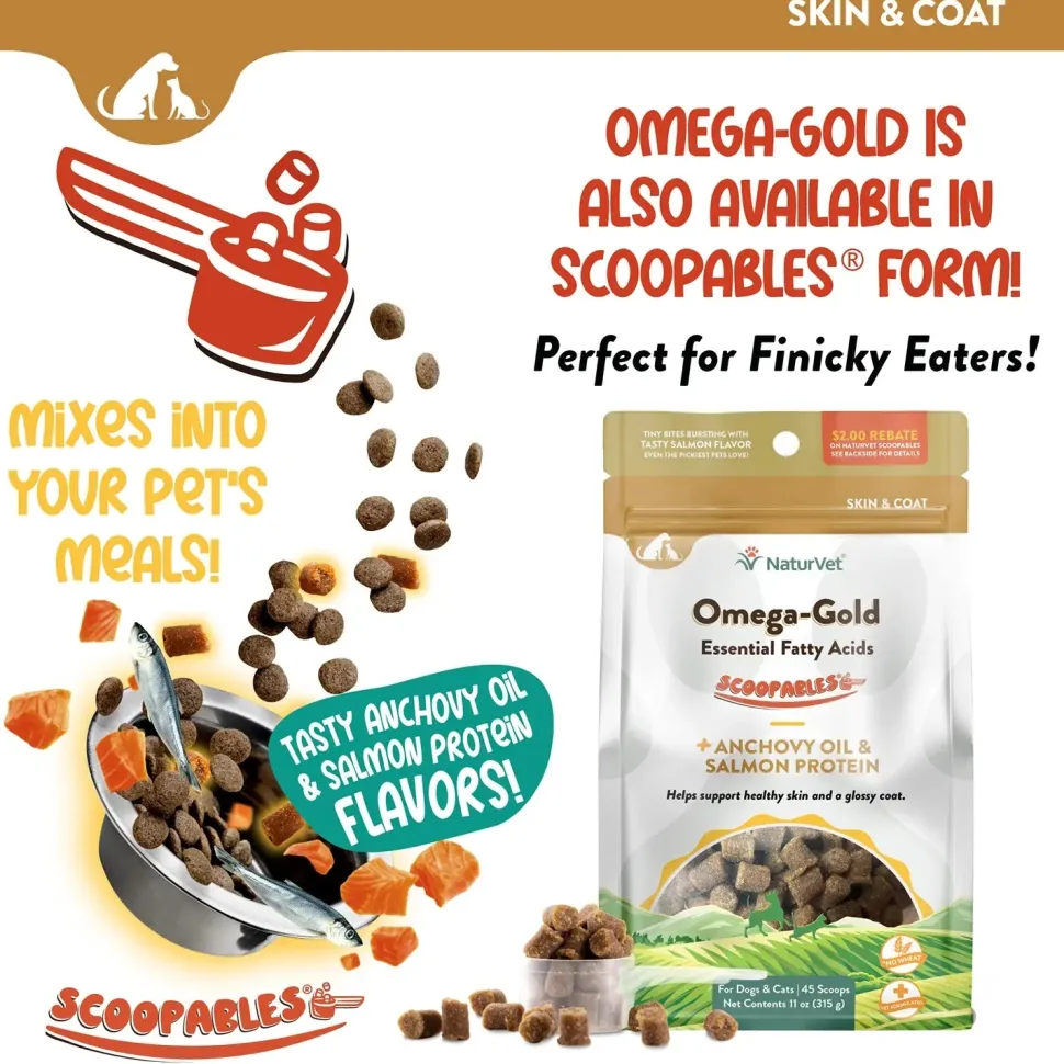 NaturVet Omega-Gold Plus Salmon Oil Soft Chews for Dogs & Cats 90 Count 9-oz