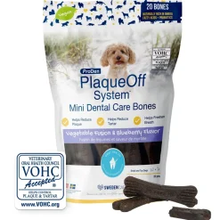 NaturVet Proden PlaqueOff System Dental Care Mini Dog Bones Vegetable Fusion & Blueberry 20 Count 12-oz