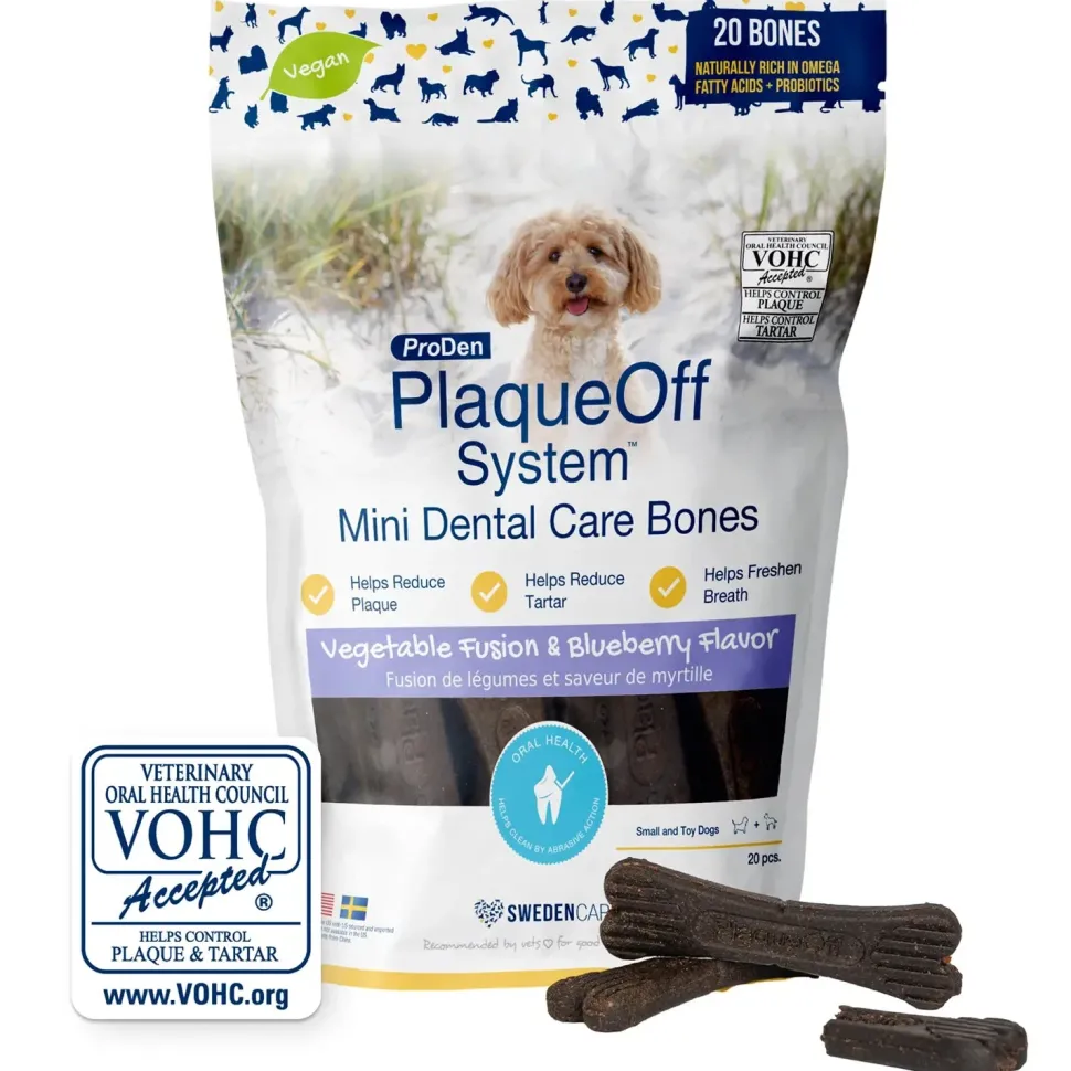 NaturVet Proden PlaqueOff System Dental Care Mini Dog Bones Vegetable Fusion & Blueberry 20 Count 12-oz