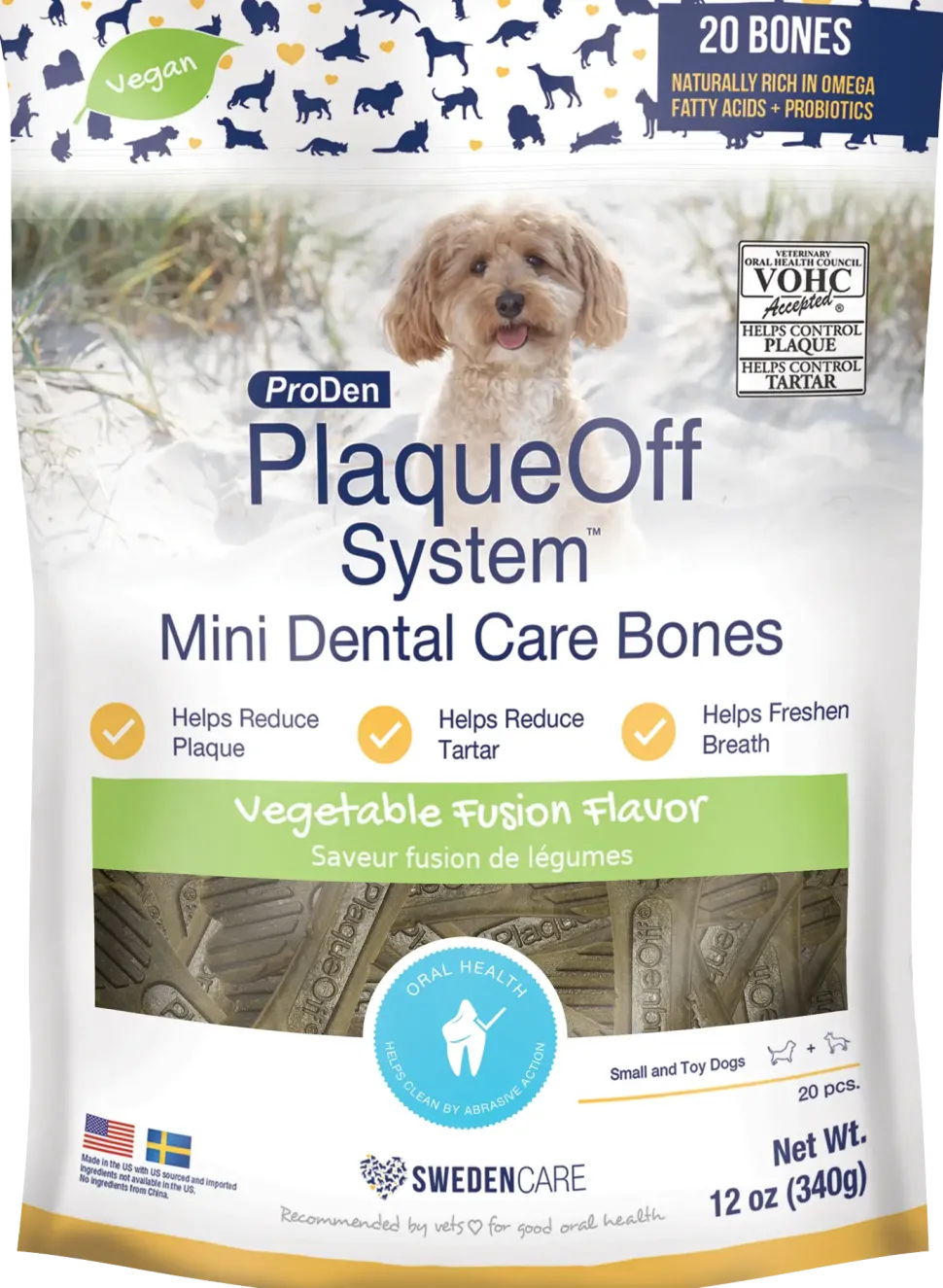 NaturVet Proden PlaqueOff System Dental Care Mini Dog Bones Vegetable Fusion 20 Count 12-oz