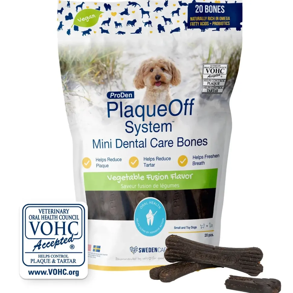 NaturVet Proden PlaqueOff System Dental Care Mini Dog Bones Vegetable Fusion 20 Count 12-oz
