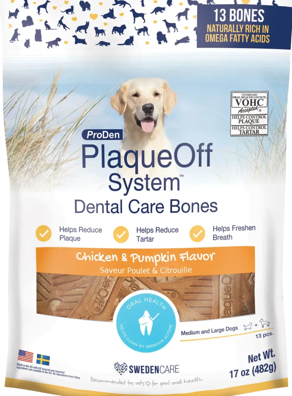 NaturVet Proden PlaqueOff System Dental Care Dog Bones Chicken & Pumpkin 13 Count 17-oz