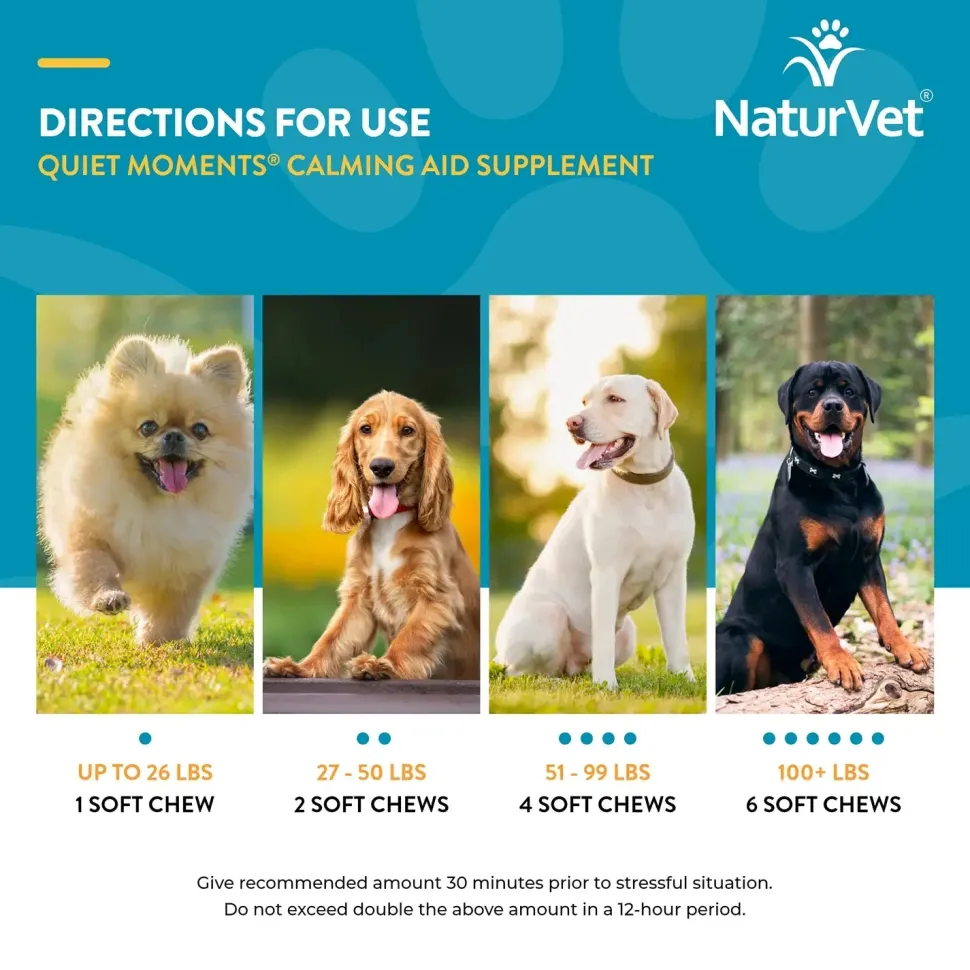 NaturVet Quiet Moments Calming Aid Plus Melatonin Soft Chews for Dogs 70 Count 5.4-oz