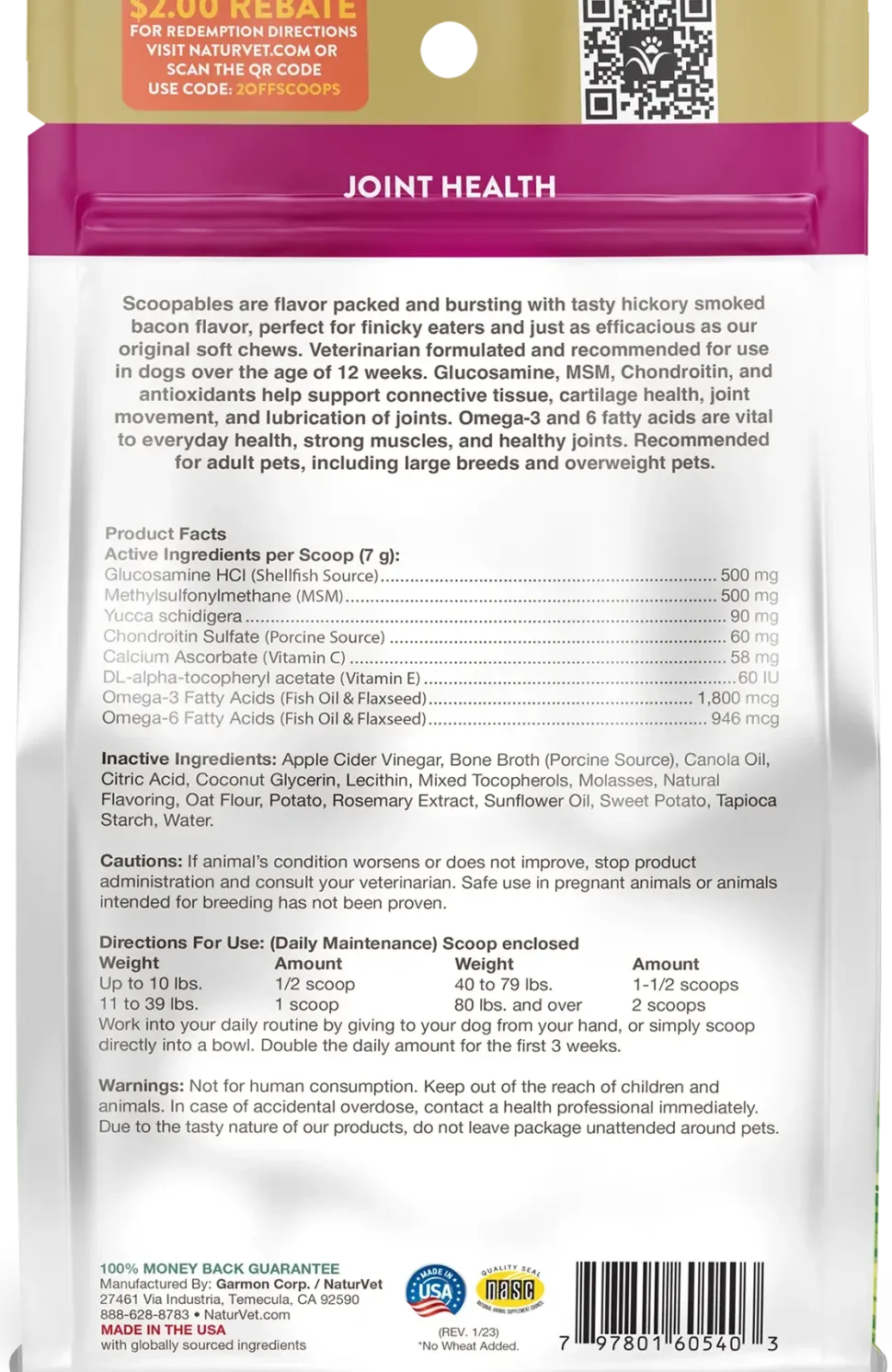 NaturVet Scoopables Glucosamine DS Plus Level 2 Moderate Joint Care Supplement for Dogs 45 Count 11-oz