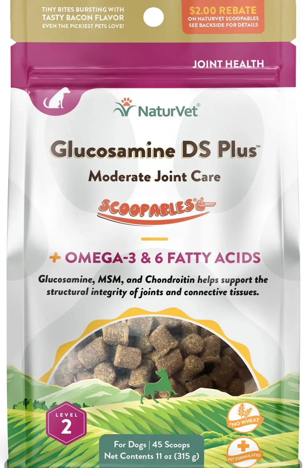 NaturVet Scoopables Glucosamine DS Plus Level 2 Moderate Joint Care Supplement for Dogs 45 Count 11-oz