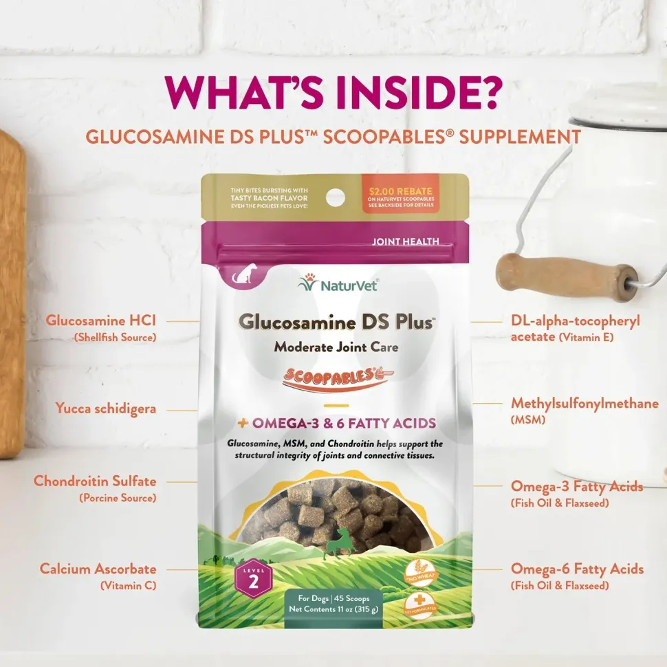 NaturVet Scoopables Glucosamine DS Plus Level 2 Moderate Joint Care Supplement for Dogs 45 Count 11-oz