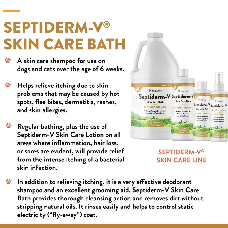 NaturVet Septiderm-V Skin Care Bath Soothing Formula Shampoo for Dogs & Cats 16-oz