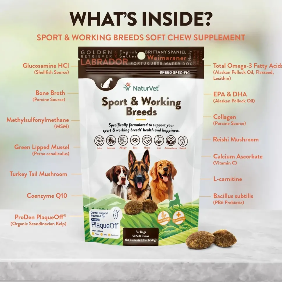 NaturVet Sport & Working Breed-Specific Supplement Soft Chews for Dogs 50 Count 8.8-oz