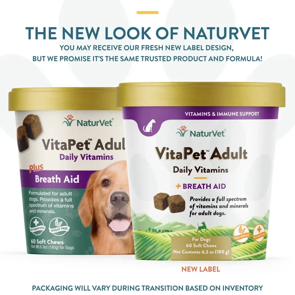 NaturVet VitaPet Adult Daily Vitamins Plus Breath Aid Soft Chews for Dogs 60 Count 6.3-oz