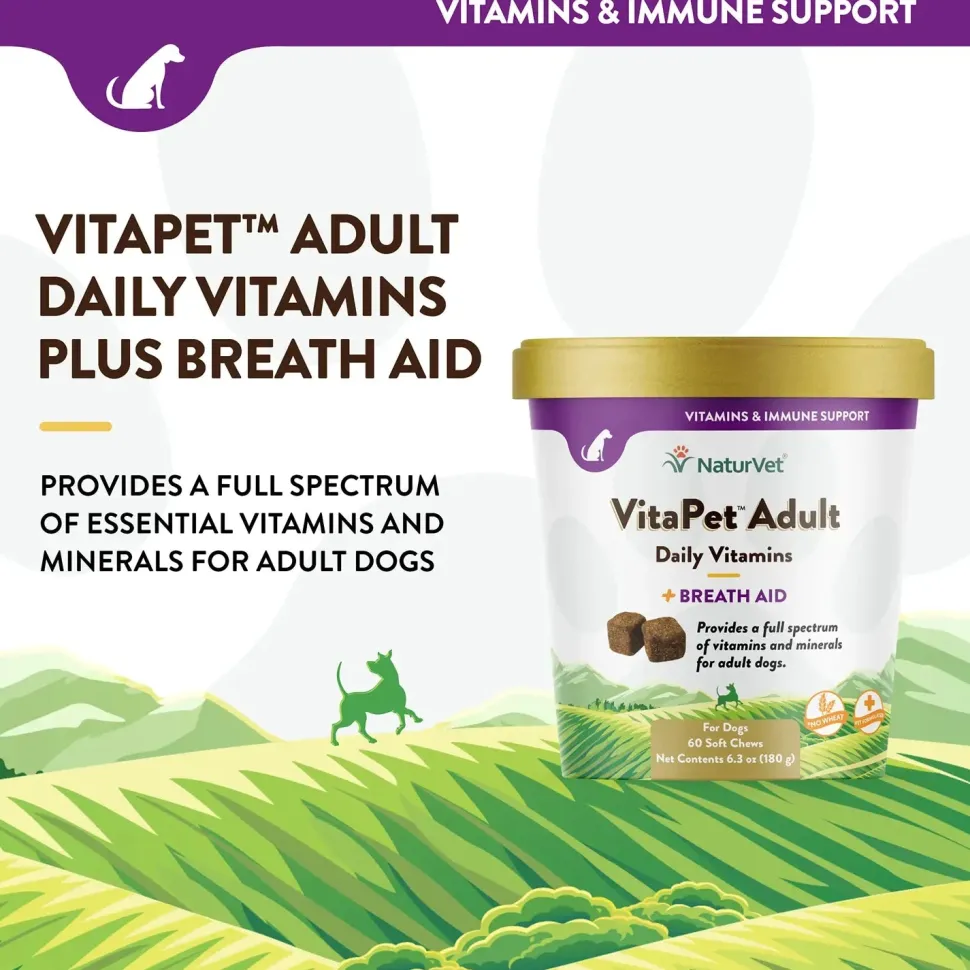 NaturVet VitaPet Adult Daily Vitamins Plus Breath Aid Soft Chews for Dogs 60 Count 6.3-oz
