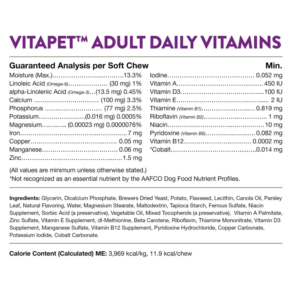 NaturVet VitaPet Adult Daily Vitamins Plus Breath Aid Soft Chews for Dogs 60 Count 6.3-oz