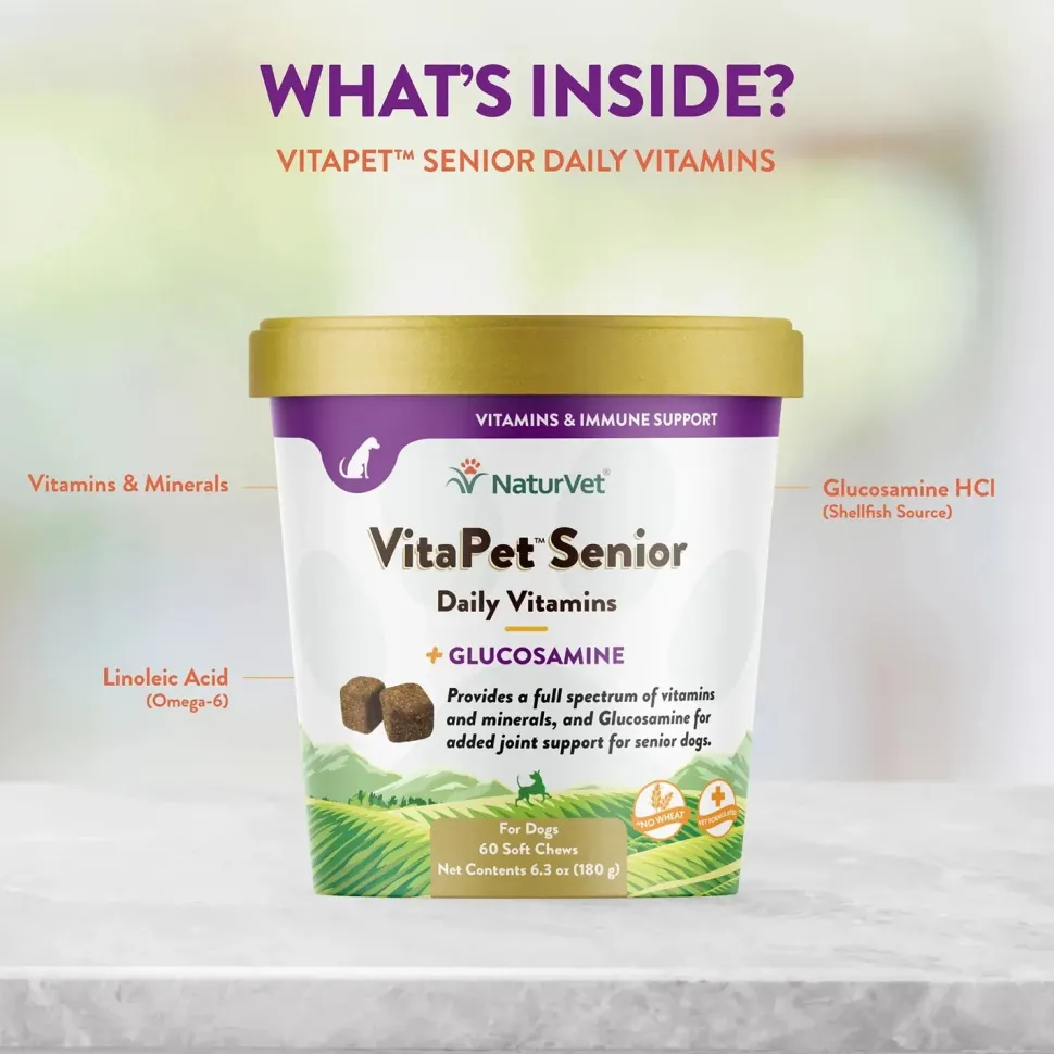 NaturVet VitaPet Senior Daily Vitamins Plus Glucosamine Soft Chews for Dogs 60 Count 6.3-oz