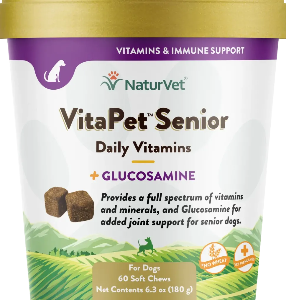 NaturVet VitaPet Senior Daily Vitamins Plus Glucosamine Soft Chews for Dogs 60 Count 6.3-oz