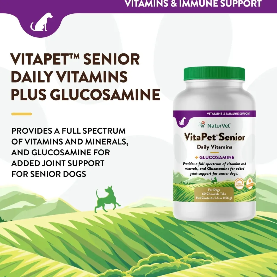 NaturVet VitaPet Senior Daily Vitamins Plus Glucosamine Chewable Tablets for Dogs 60 Count 5.5-oz