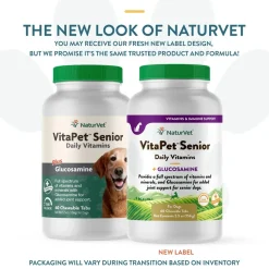 NaturVet VitaPet Senior Daily Vitamins Plus Glucosamine Chewable Tablets for Dogs 60 Count 5.5-oz