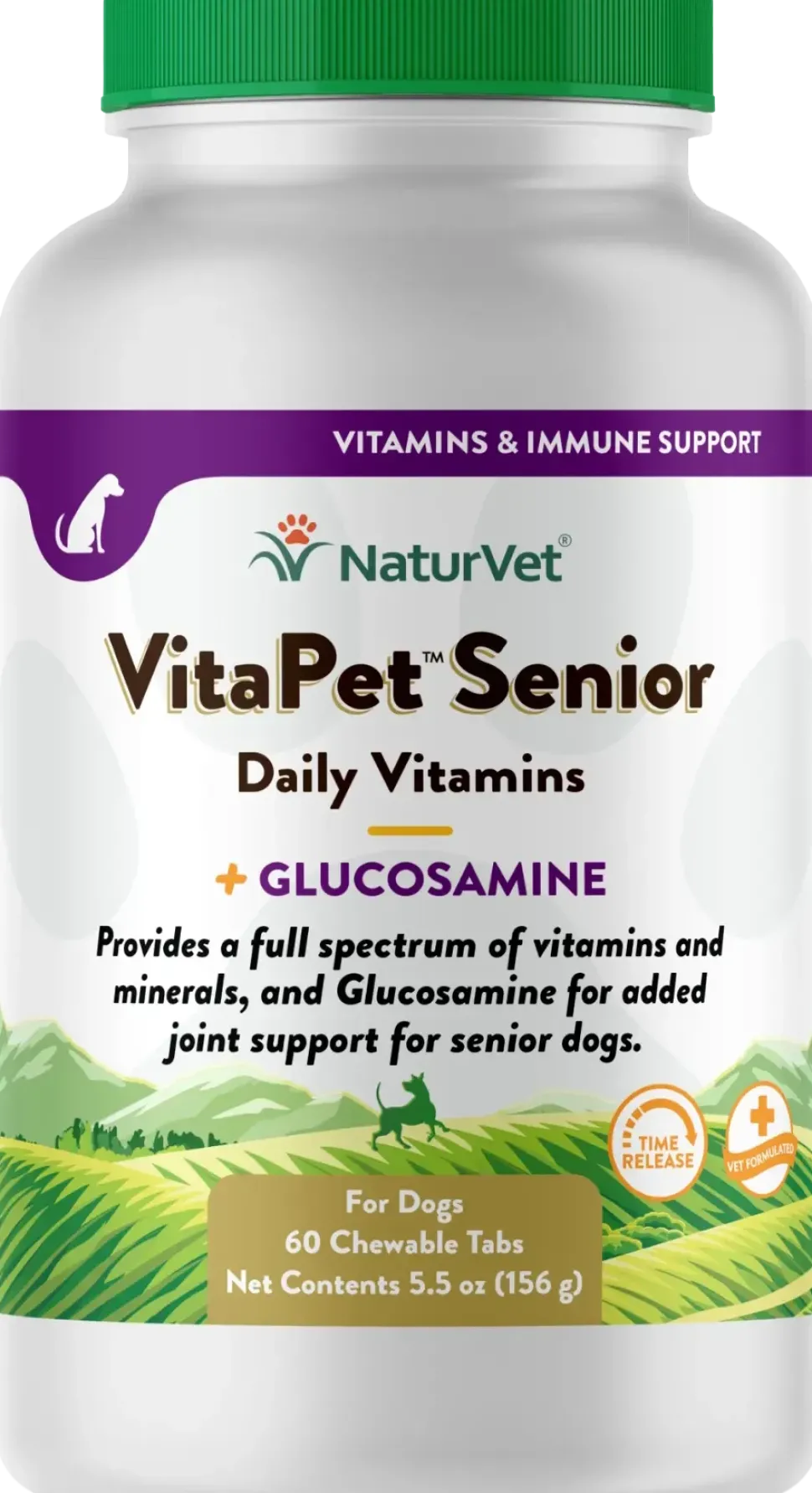 NaturVet VitaPet Senior Daily Vitamins Plus Glucosamine Chewable Tablets for Dogs 60 Count 5.5-oz