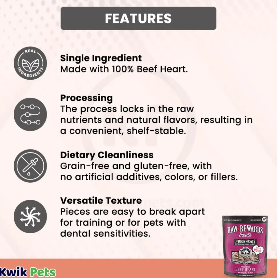 Northwest Naturals Raw Rewards Freeze Dried Dog & Cat Treats Beef Heart 3-oz