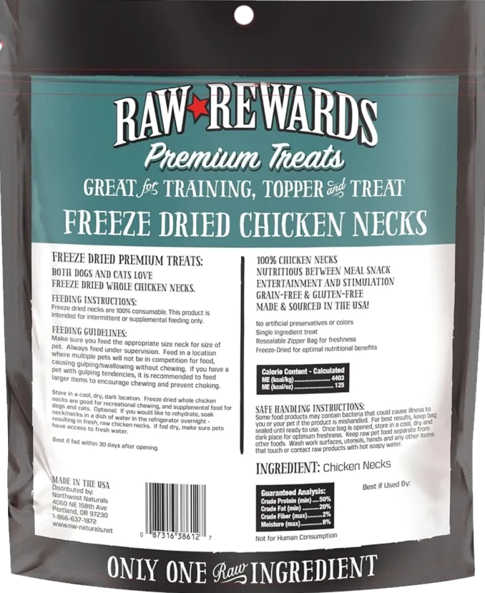 Northwest Naturals Raw Rewards Premium Freeze Dried Dog & Cat Treats Chicken Neck 4-oz