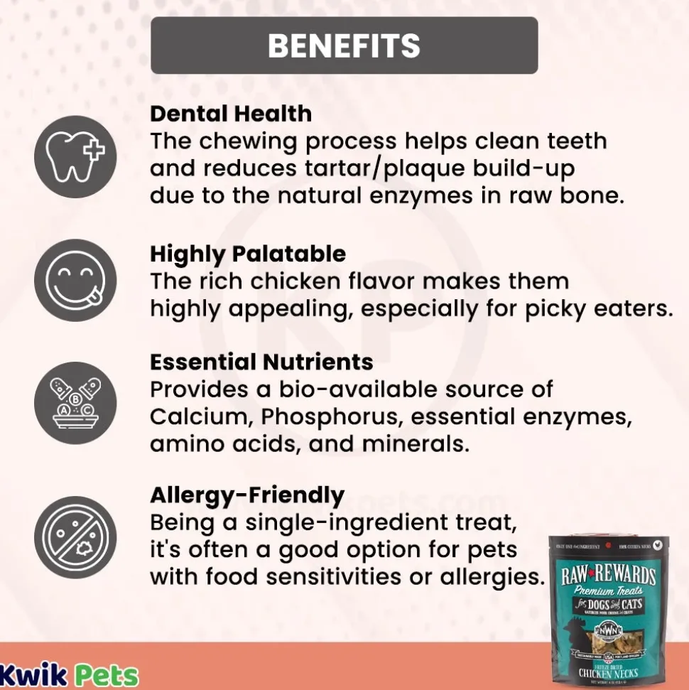 Northwest Naturals Raw Rewards Premium Freeze Dried Dog & Cat Treats Chicken Neck 4-oz