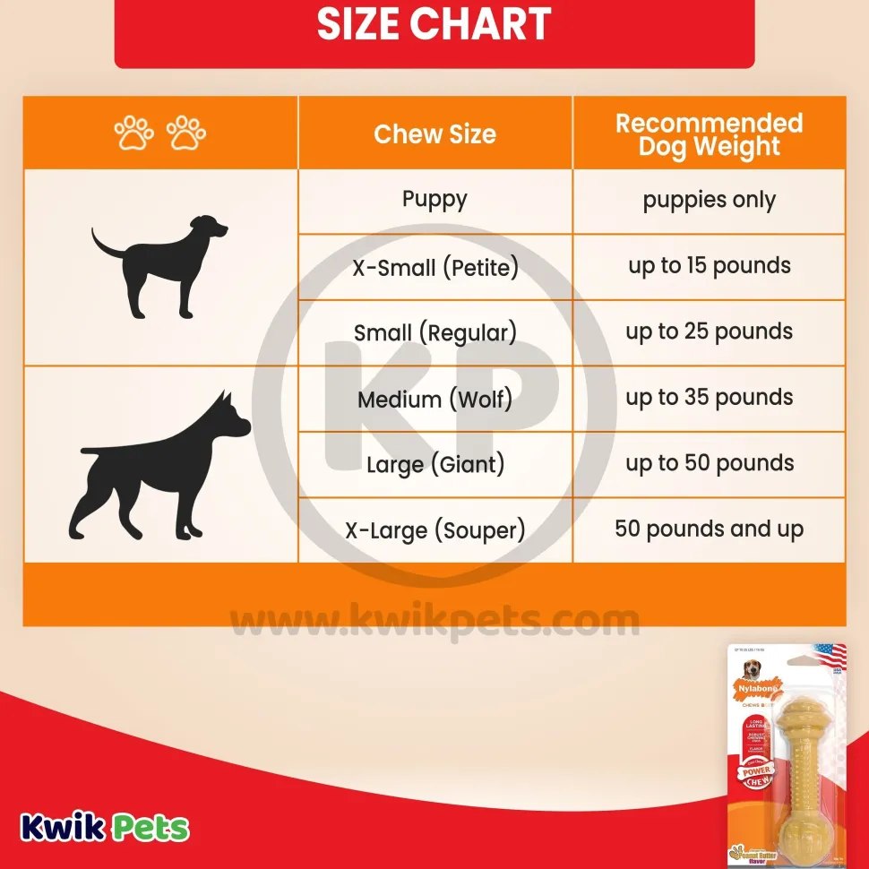 Nylabone Barbell Power Chew Durable Dog Toy Peanut Butter Medium/Wolf - Up To 35 lbs