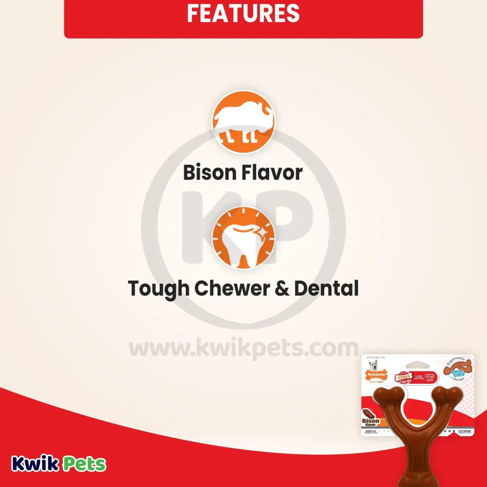 Nylabone Ergonomic Hold & Chew Wishbone Power Chew Durable Dog Toy Bison Small/Regular - Up To 25 Ibs
