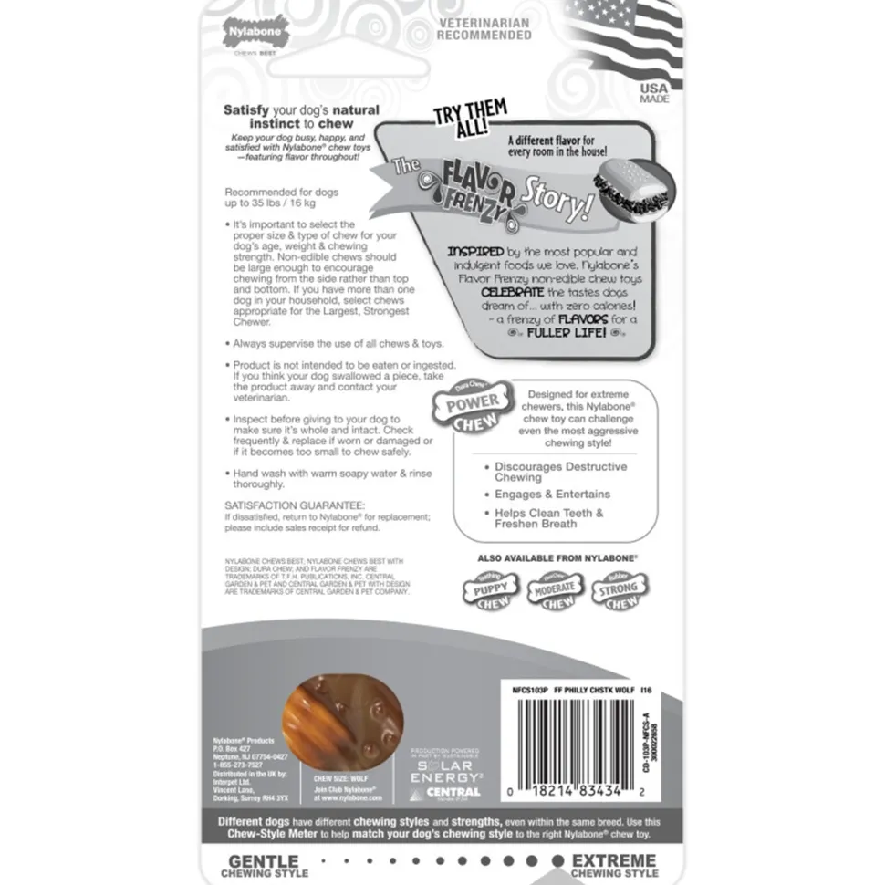 Nylabone Flavor Frenzy Power Chew Durable Dog Toy Philly Cheesesteak Medium/Wolf - Up To 35 lbs
