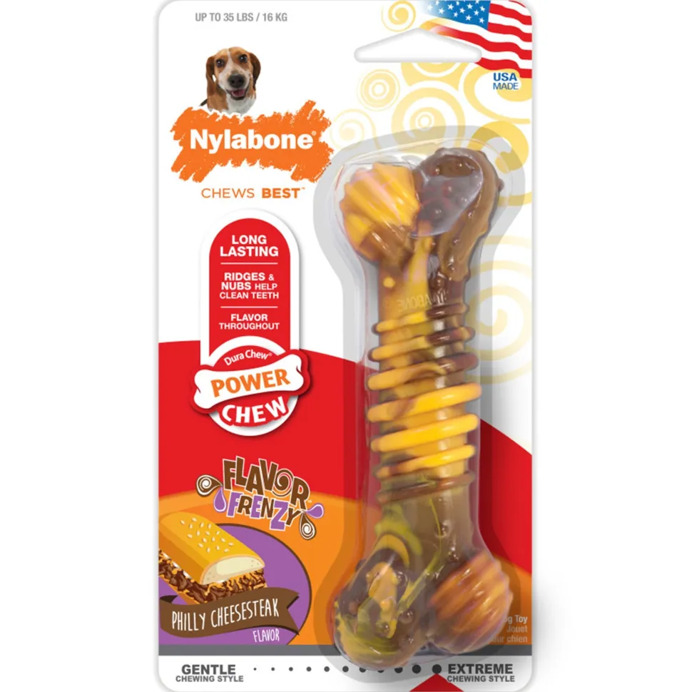 Nylabone Flavor Frenzy Power Chew Durable Dog Toy Philly Cheesesteak Medium/Wolf - Up To 35 lbs