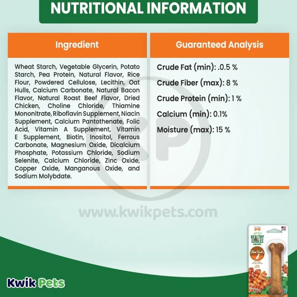 Nylabone Healthy Edibles All-Natural Long Lasting Dog Chew Treats Bacon Small/Regular - Up To 25 Ibs 1 Count
