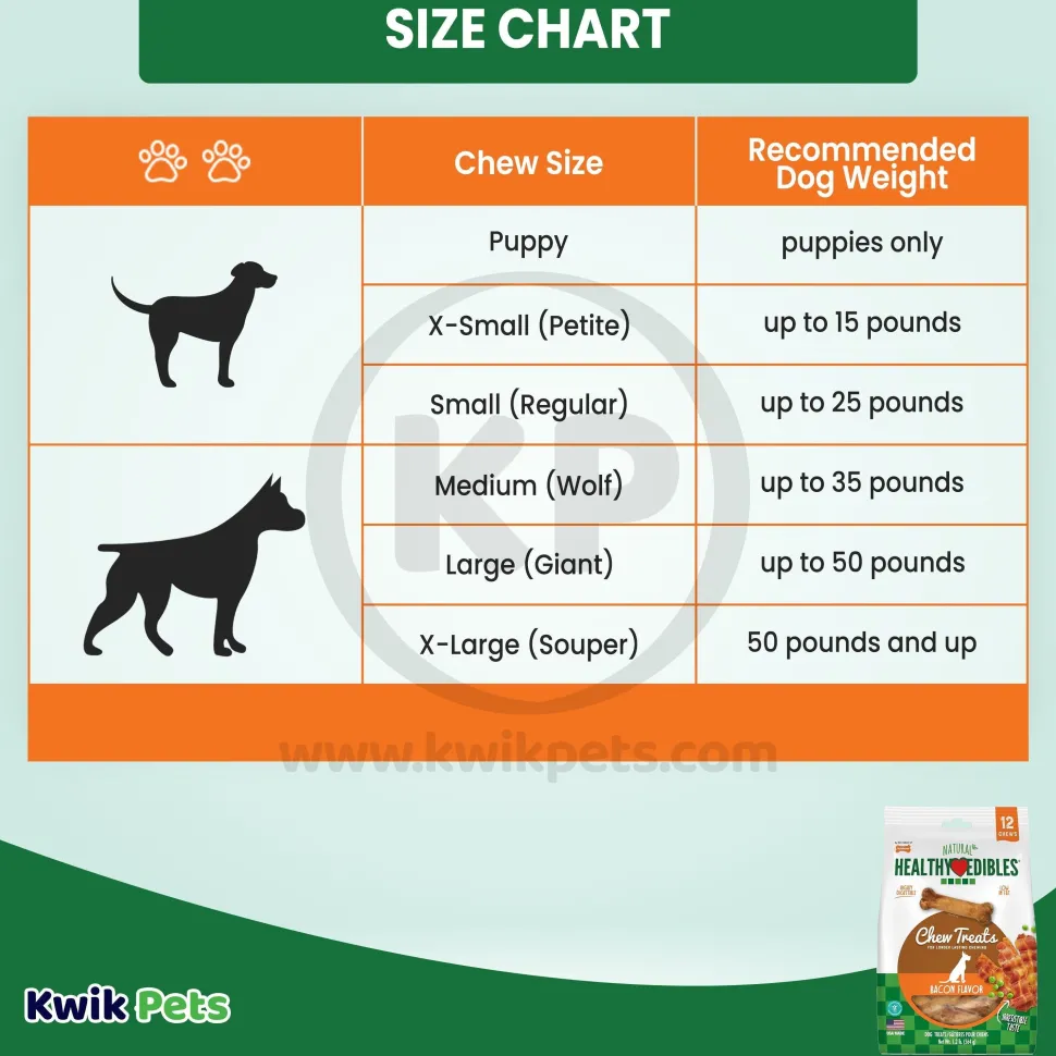 Nylabone Healthy Edibles All-Natural Long Lasting Dog Chew Treats Bacon Medium/Wolf - Up To 35 lbs 12 Count