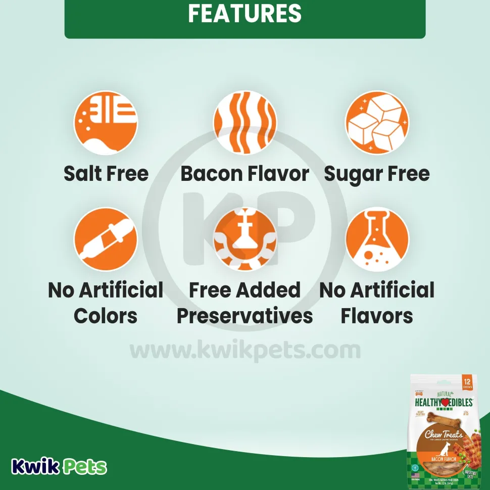 Nylabone Healthy Edibles All-Natural Long Lasting Dog Chew Treats Bacon Medium/Wolf - Up To 35 lbs 12 Count