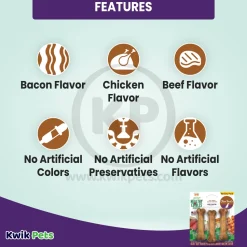 Nylabone Healthy Edibles All-Natural Long Lasting Chew Treats Variety Pack Roast Beef Chicken & Bacon Petite - Up To 15 lbs 3 Count