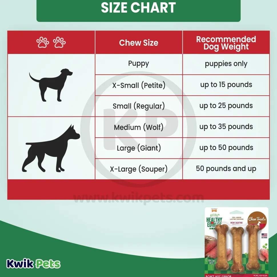 Nylabone Healthy Edibles All-Natural Long Lasting Dog Chew Treats Roast Beef Small/Regular - Up To 25 Ibs 3 Count
