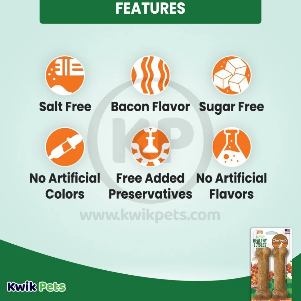 Nylabone Healthy Edibles All-Natural Long Lasting Chew Treats Bacon Medium/Wolf - Up To 35 lbs 2 Count