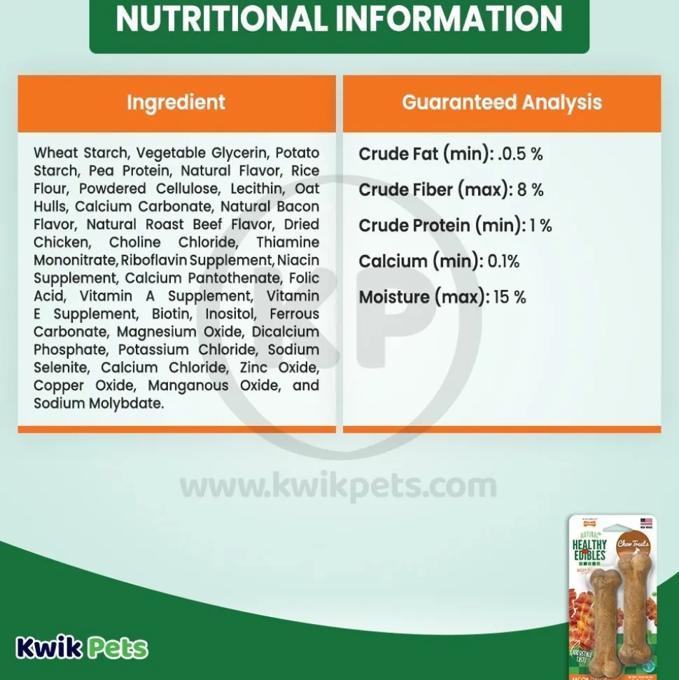 Nylabone Healthy Edibles All-Natural Long Lasting Chew Treats Bacon XS/Petite - Up To 15 lbs 2 Count