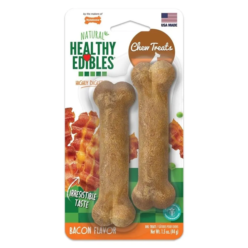 Nylabone Healthy Edibles All-Natural Long Lasting Chew Treats Bacon XS/Petite - Up To 15 lbs 2 Count
