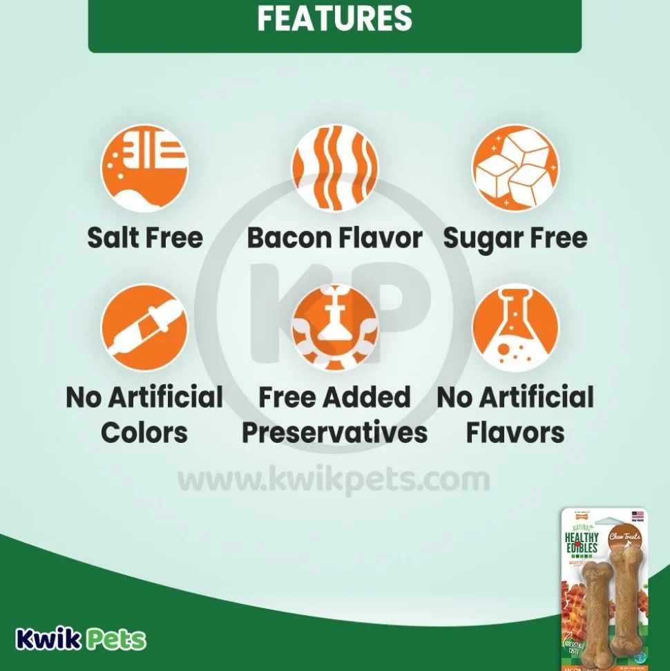 Nylabone Healthy Edibles All-Natural Long Lasting Chew Treats Bacon XS/Petite - Up To 15 lbs 2 Count