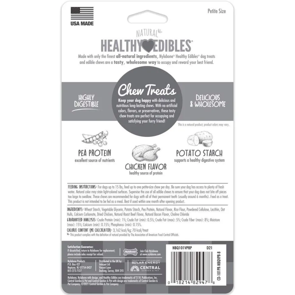 Nylabone Healthy Edibles All-Natural Long Lasting Dog Chew Treats Chicken XS/Petite - Up To 15 lbs 8 Count