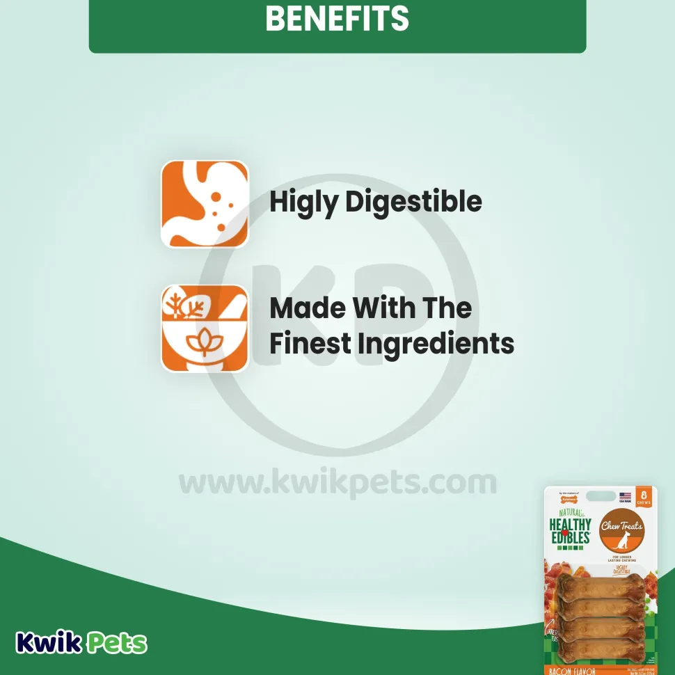 Nylabone Healthy Edibles All-Natural Long Lasting Chew Treats Bacon XS/Petite - Up To 15 lbs 8 Count
