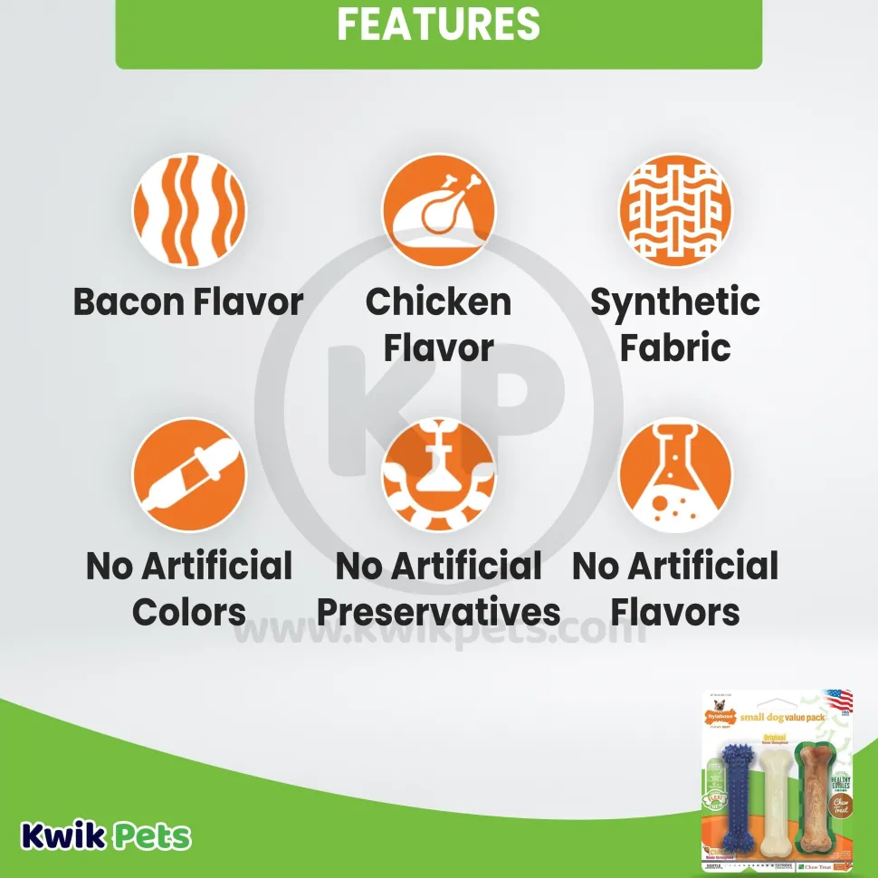 Nylabone Healthy Edibles & Flexi Chew Value Pack Chicken & Bacon XS/Petite - Up To 15 lbs 3 Count