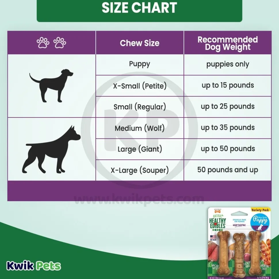 Nylabone Healthy Edibles Puppy Natural Long Lasting Variety Dog Chew Treats Roast Beef, Turkey & Apple, Bacon XS/Petite - Up To 15 lbs 3 Count