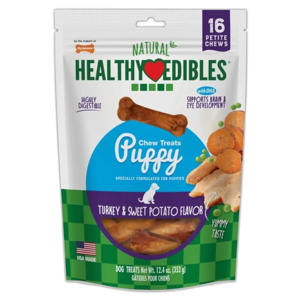 Nylabone Healthy Edibles Puppy Chew Treats Turkey & Sweet Potato XS/Petite - Up To 15 lbs 16 Count