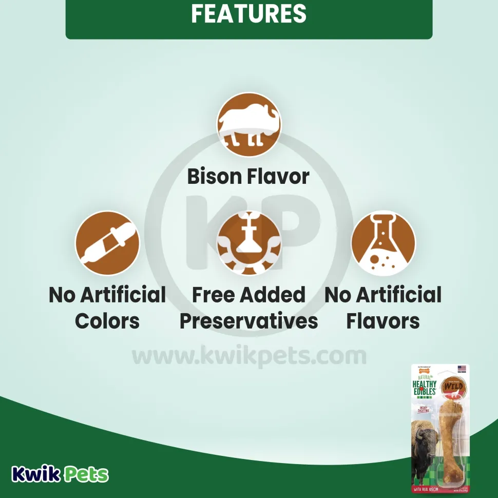 Nylabone Healthy Edibles Wild Natural Long Lasting Dog Chew Treats Bison Large/Giant - Up To 50 lbs