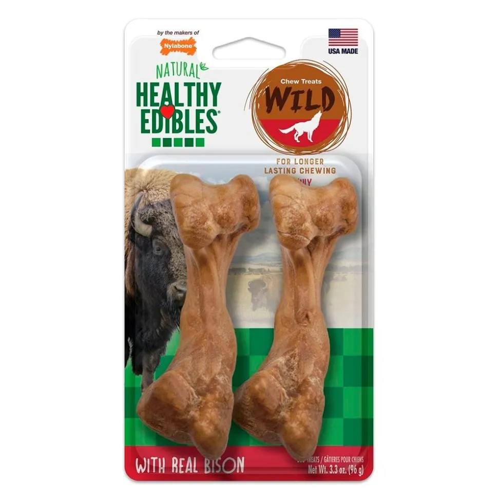 Nylabone Healthy Edibles Wild Natural Long Lasting Dog Chew Treats Bison Medium/Wolf - Up To 35 lbs 2 Count