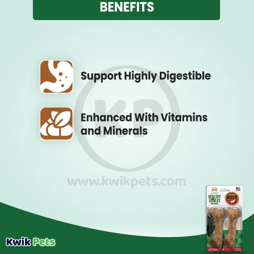 Nylabone Healthy Edibles Wild Natural Long Lasting Dog Chew Treats Bison Medium/Wolf - Up To 35 lbs 2 Count