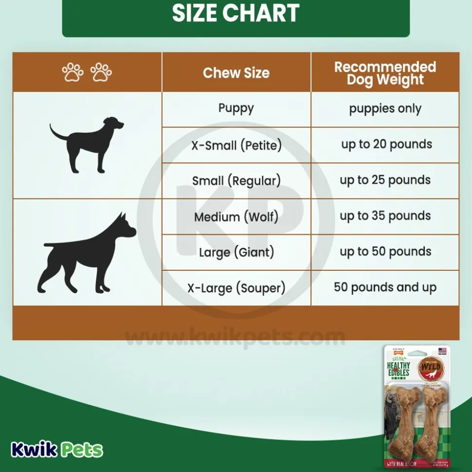 Nylabone Healthy Edibles Wild Natural Long Lasting Dog Chew Treats Bison Medium/Wolf - Up To 35 lbs 2 Count